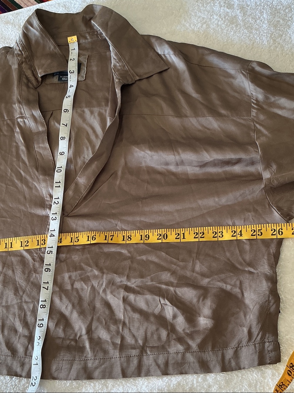 Maeve Satin-Look Button Shirt in Taupe Brown - Picture 2 of 10